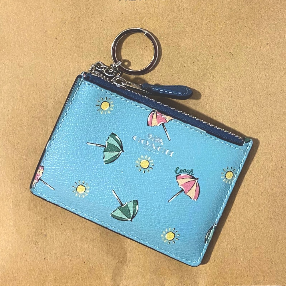 Coach MINI SKINNY ID CASE WALLET WITH BEACH UMBRELLA PRINT